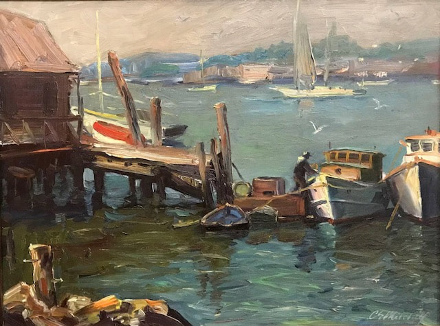 NHAC painting: C.E. Mitchell, Gloucester Harbor Scene, circa 1950, $2,800
