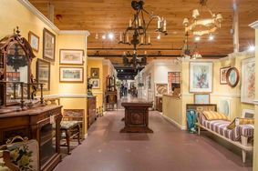 New Hampshire Antique Co-op interior Market Square filled with antiques and fine art