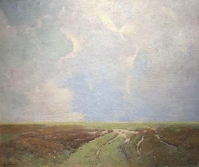 Emil Soren Carlsen, marsh landscape oil painting