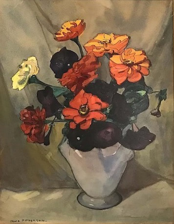 NHAC painting: Jane Peterson (1876-1965), Zinnias and Petunias, $6,900
