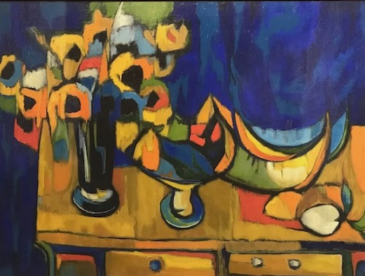NHAC painting: Attributed to John Harvey McKracken (1934-2011), Vase & Melons, $2,850
