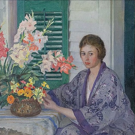 NHAC painting: Lee Lufkin Kaula (1865-1957), Anne on the Veranda, 1919, $18,000