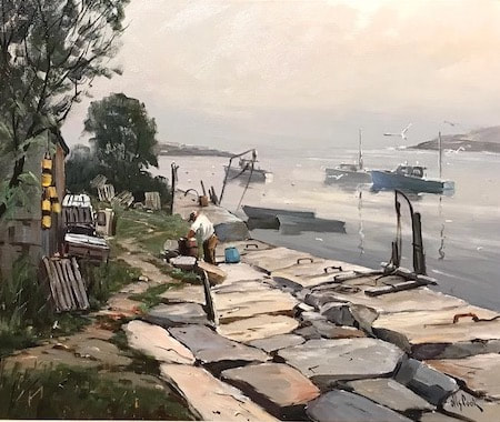 NHAC painting: Otis Pierce Cook Jr.  (1900-1980), Marine painting Granite Pier, Rockport, MA, oil on canvas
$1,900