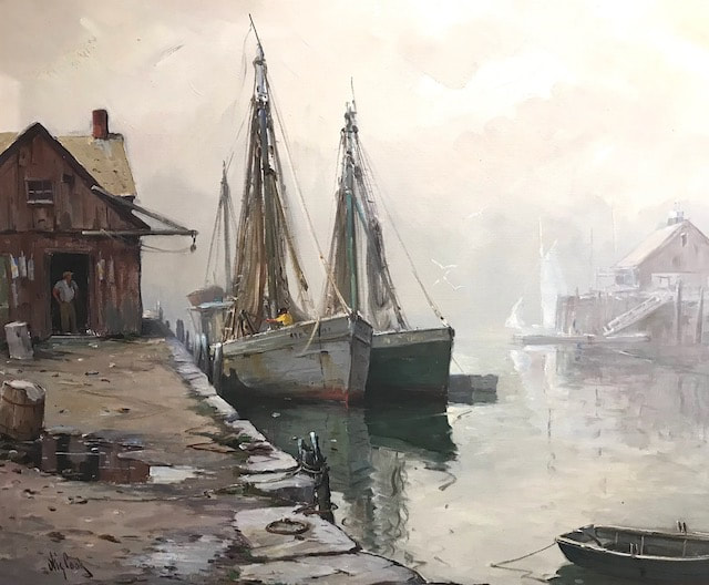 NHAC painting: Otis Pierce Cook Jr. (1900-1980), Harbor Scene, Rockport, MA, $3,500