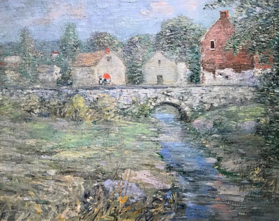Paul Bernard King, oil painting, village scene
