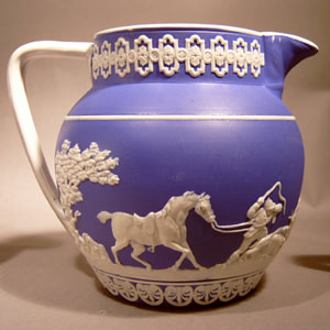 19th century Wedgwood pitcher in blue and white jasperware
